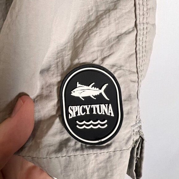 Spicy Tuna Mens Swim Trunks Shorts Elastic Drawstring Waist‎ Taupe Size Medium - Picture 6 of 10